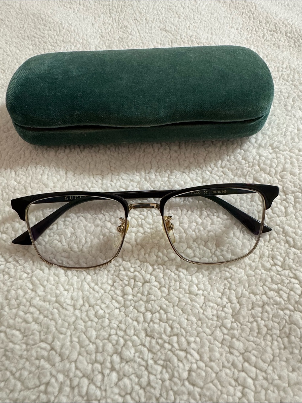 Gucci Black and Gold Semi-Rim Square Men’s Glasses